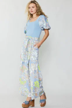 Current Air Pants-Linen Blend Floral Pants BLUE