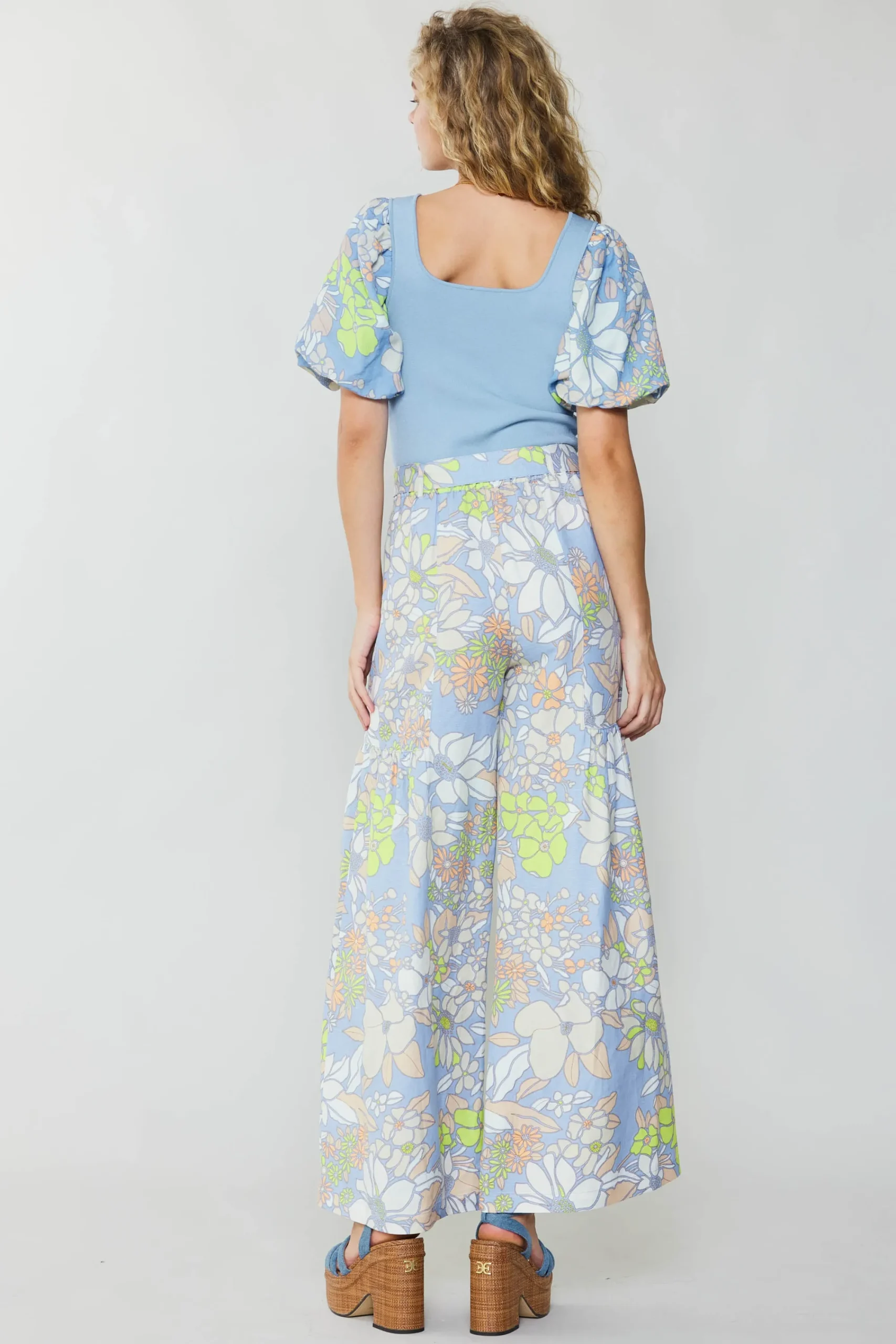 Current Air Pants-Linen Blend Floral Pants BLUE