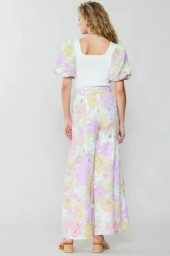 Current Air Pants-Linen Blend Floral Pants PINK