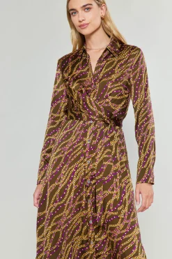 Current Air Midi Dresses-Link Motif Shirt Dress OLIVEWINE