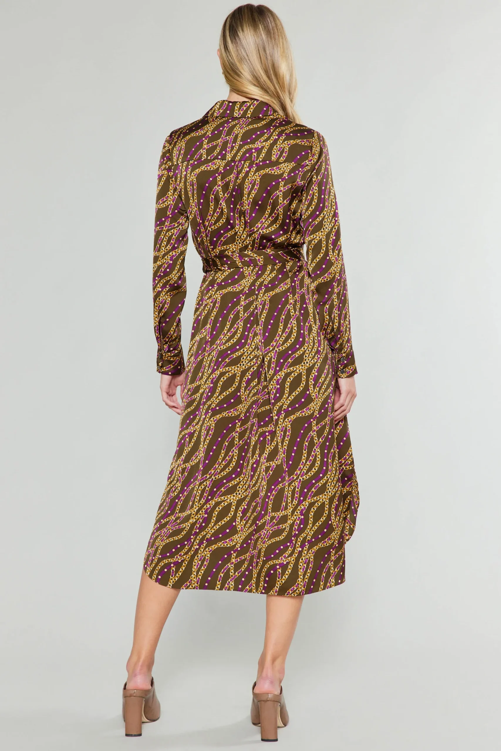 Current Air Midi Dresses-Link Motif Shirt Dress OLIVEWINE