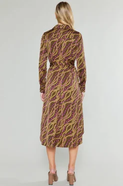 Current Air Midi Dresses-Link Motif Shirt Dress OLIVEWINE