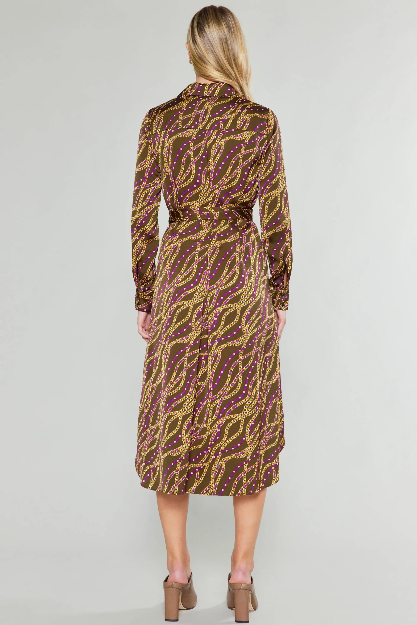 Current Air Midi Dresses-Link Motif Shirt Dress OLIVEWINE