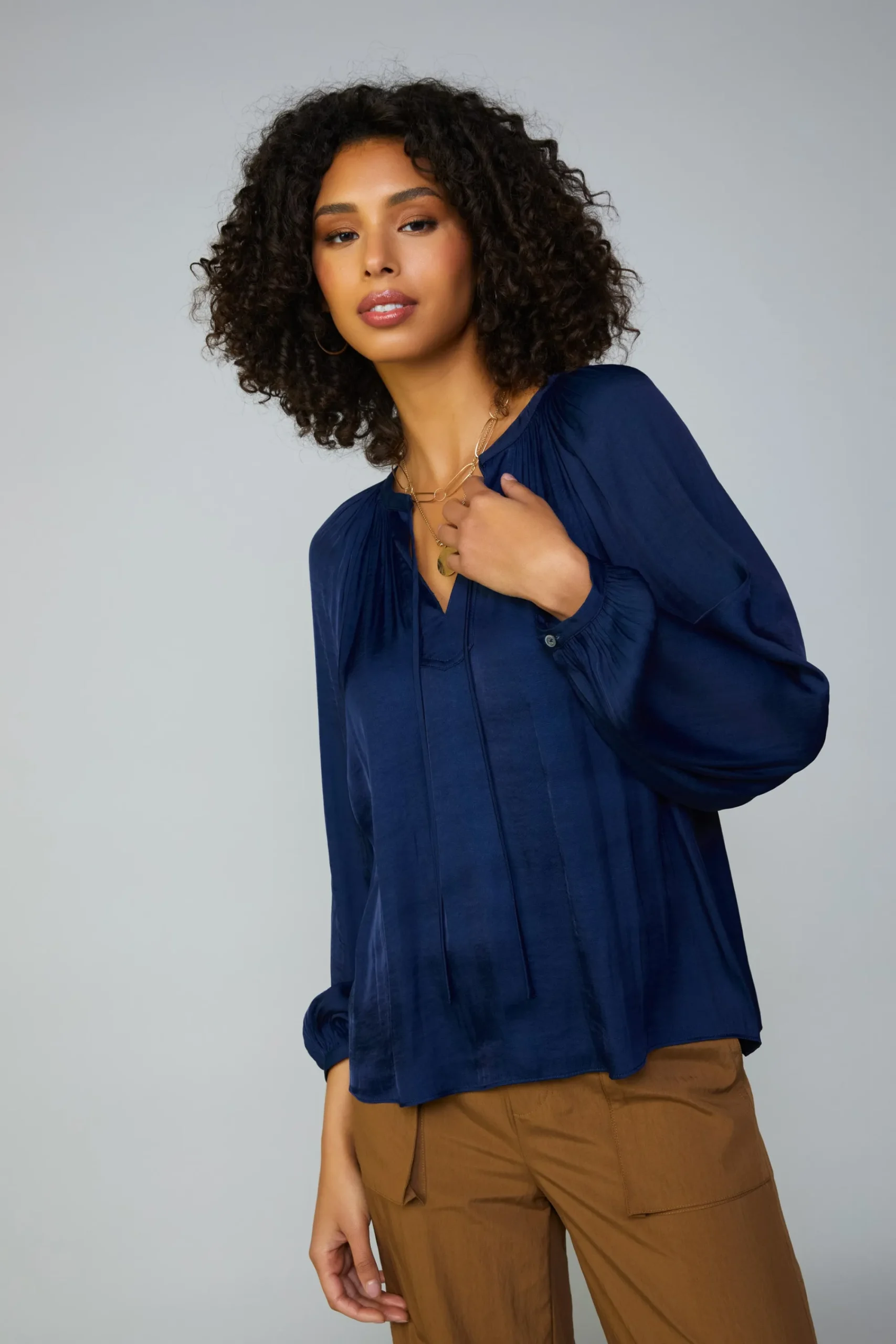 Current Air Long Sleeve Tops-Long sleeve blouse womens NAVY