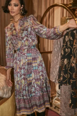 Current Air Midi Dresses-Lurex Floral Midi Dress PLUMMLT