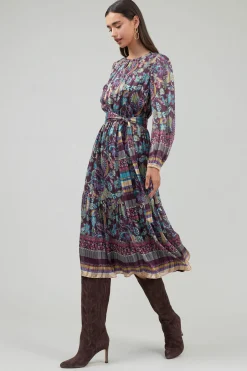 Current Air Midi Dresses-Lurex Floral Midi Dress PLUMMLT