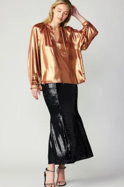 Current Air Long Sleeve Tops-Lustrous Cuffed Blouse RUST