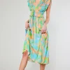 Current Air Maxi Dresses | Midi Dresses-Mara Abstract Pleated Maxi Dress GREENORANGEMLT