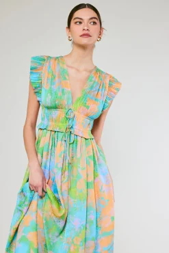 Current Air Maxi Dresses | Midi Dresses-Mara Abstract Pleated Maxi Dress GREENORANGEMLT