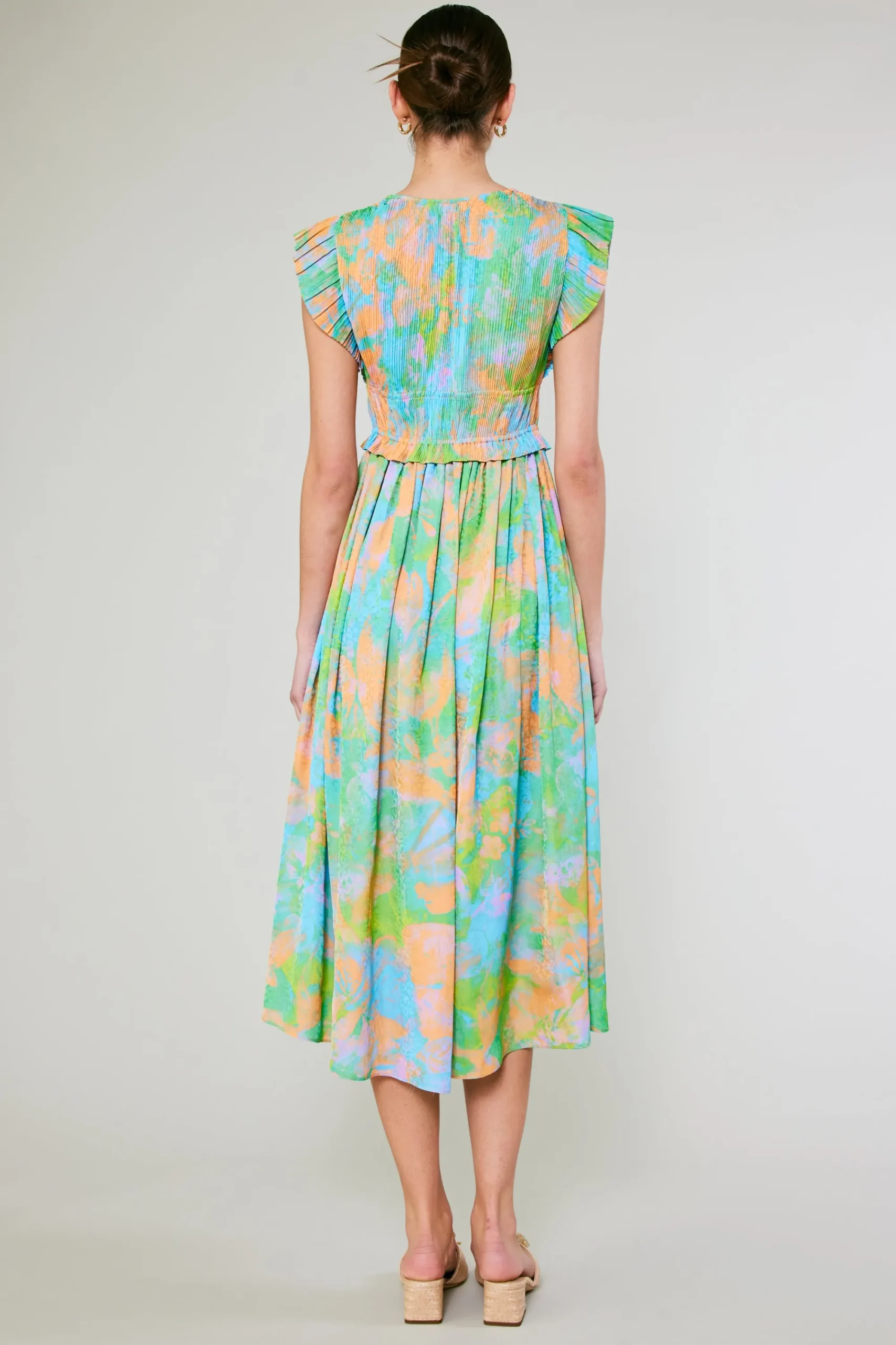 Current Air Maxi Dresses | Midi Dresses-Mara Abstract Pleated Maxi Dress GREENORANGEMLT