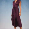 Current Air Maxi Dresses-Mara Pleated Maxi Dress BURGUNDY