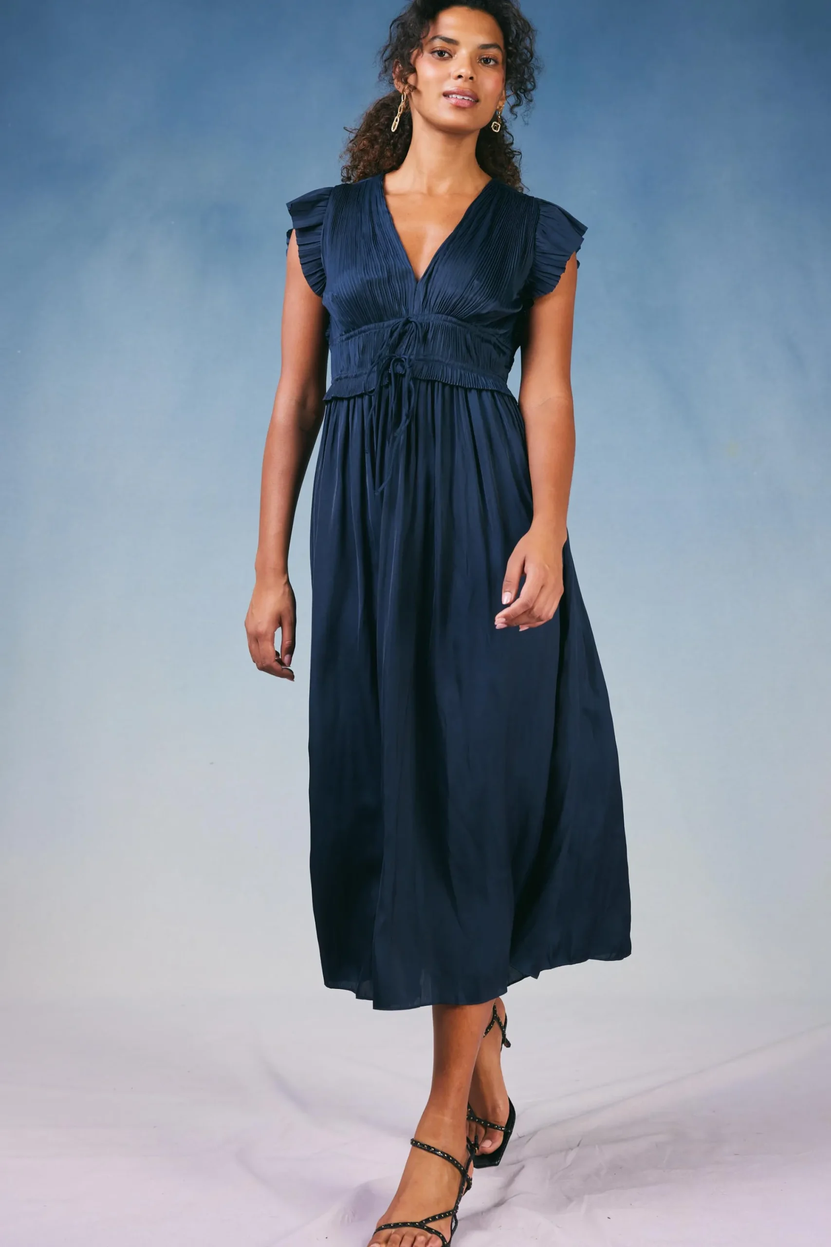 Current Air Maxi Dresses | Midi Dresses-Mara Pleated Maxi Dress DARKNAVY