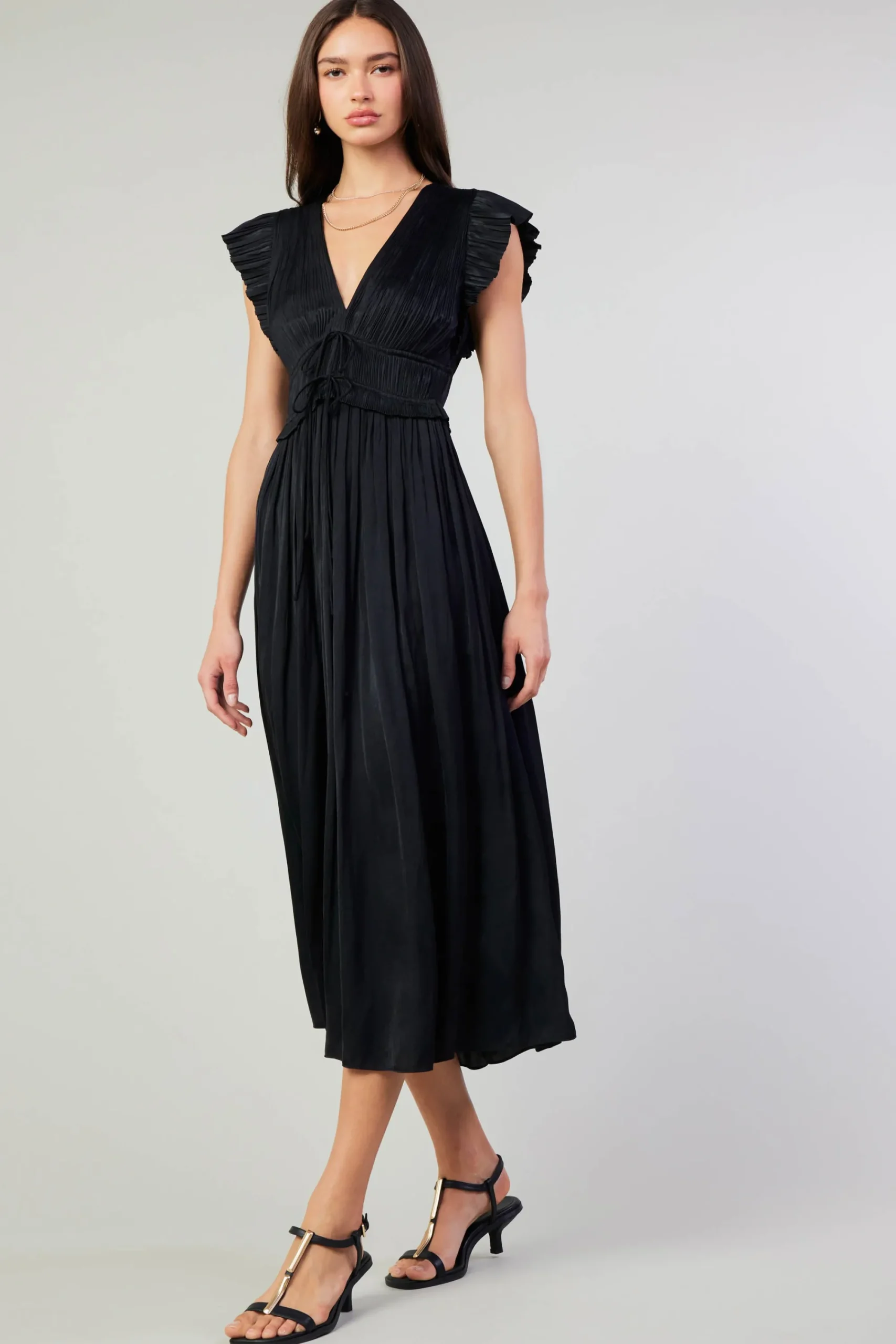 Current Air Maxi Dresses | Midi Dresses-Mara Pleated Maxi Dress BLACK