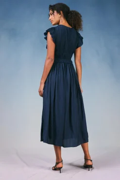 Current Air Maxi Dresses | Midi Dresses-Mara Pleated Maxi Dress DARKNAVY