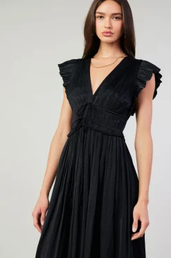 Current Air Maxi Dresses | Midi Dresses-Mara Pleated Maxi Dress BLACK
