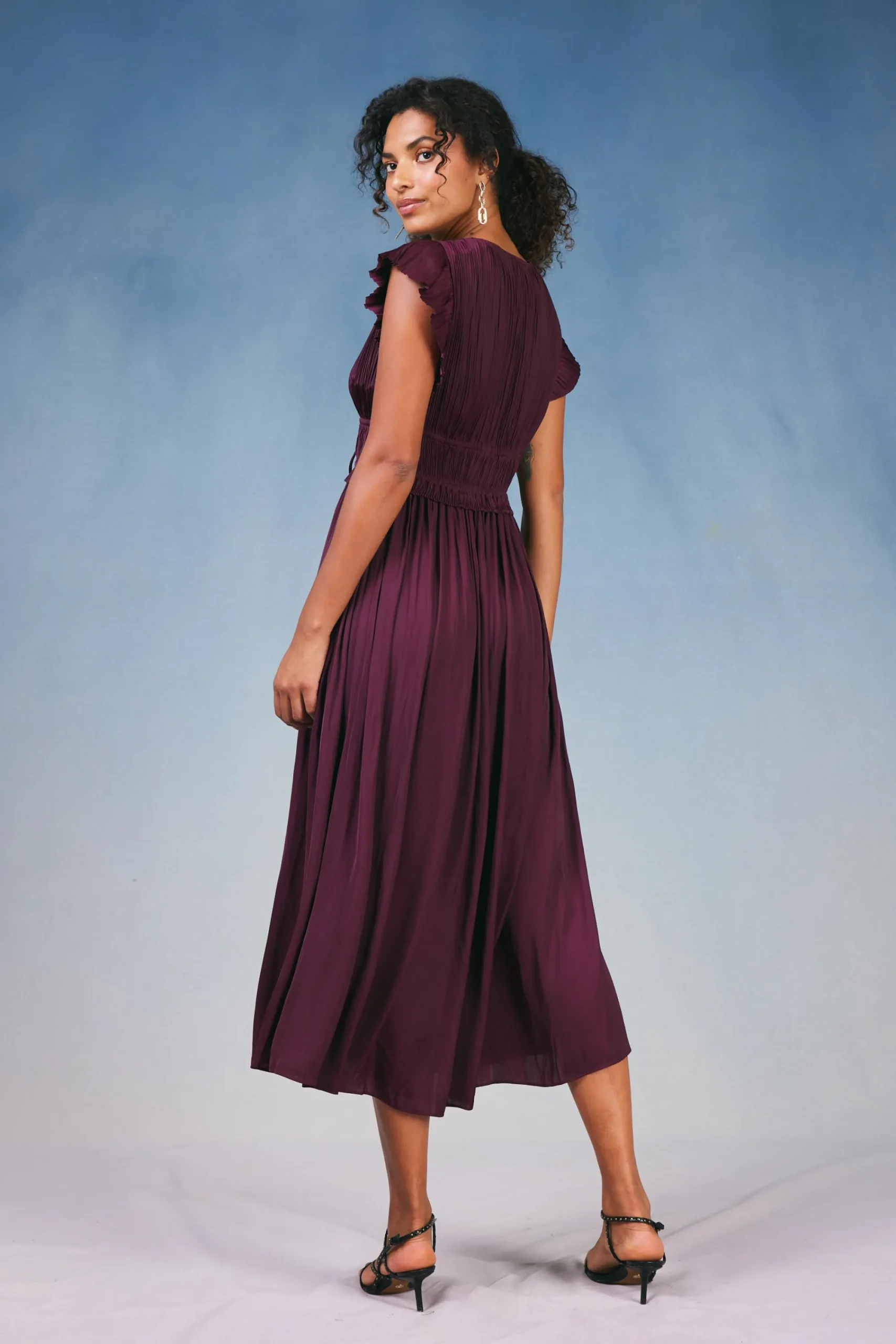 Current Air Maxi Dresses-Mara Pleated Maxi Dress BURGUNDY