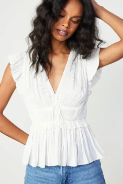 Current Air Sleeveless Tops-Mara Pleated Sleeveless Blouse OFFWHITE