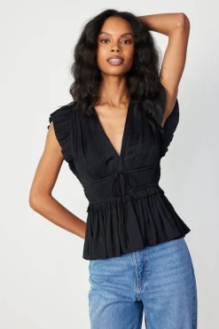 Current Air Sleeveless Tops-Mara Pleated Sleeveless Blouse BLACK