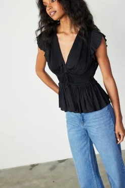 Current Air Sleeveless Tops-Mara Pleated Sleeveless Blouse BLACK