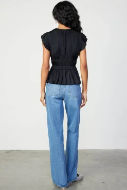 Current Air Sleeveless Tops-Mara Pleated Sleeveless Blouse BLACK
