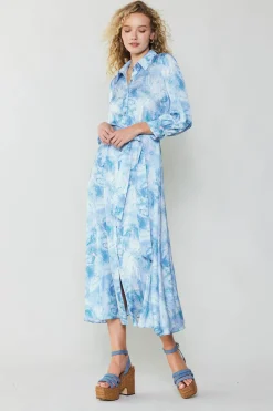 Current Air Maxi Dresses | Midi Dresses-Marbled Motif Buttondown Dress BLUEMULTI