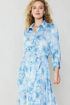 Current Air Maxi Dresses | Midi Dresses-Marbled Motif Buttondown Dress BLUEMULTI