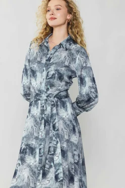 Current Air Maxi Dresses | Midi Dresses-Marbled Motif Buttondown Dress GREYMULTI