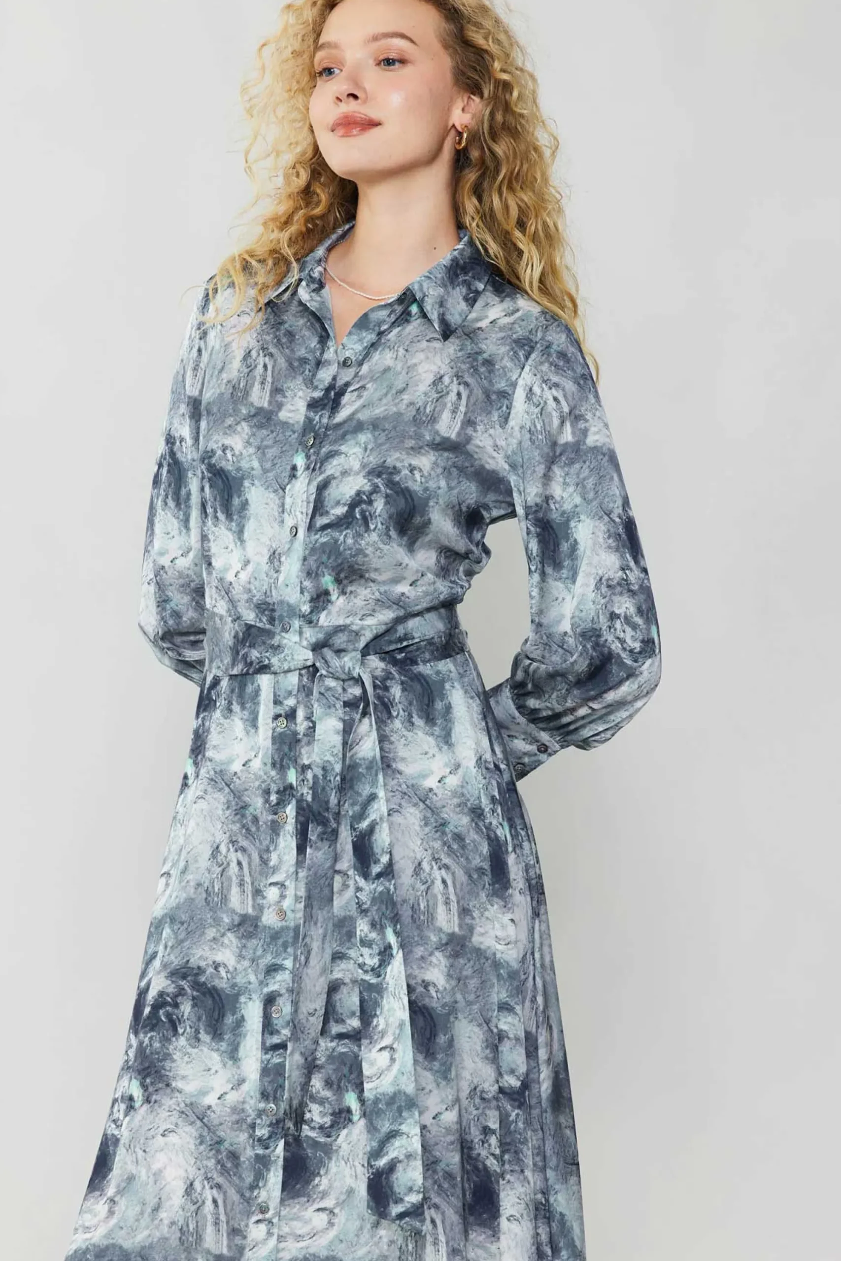 Current Air Maxi Dresses | Midi Dresses-Marbled Motif Buttondown Dress GREYMULTI