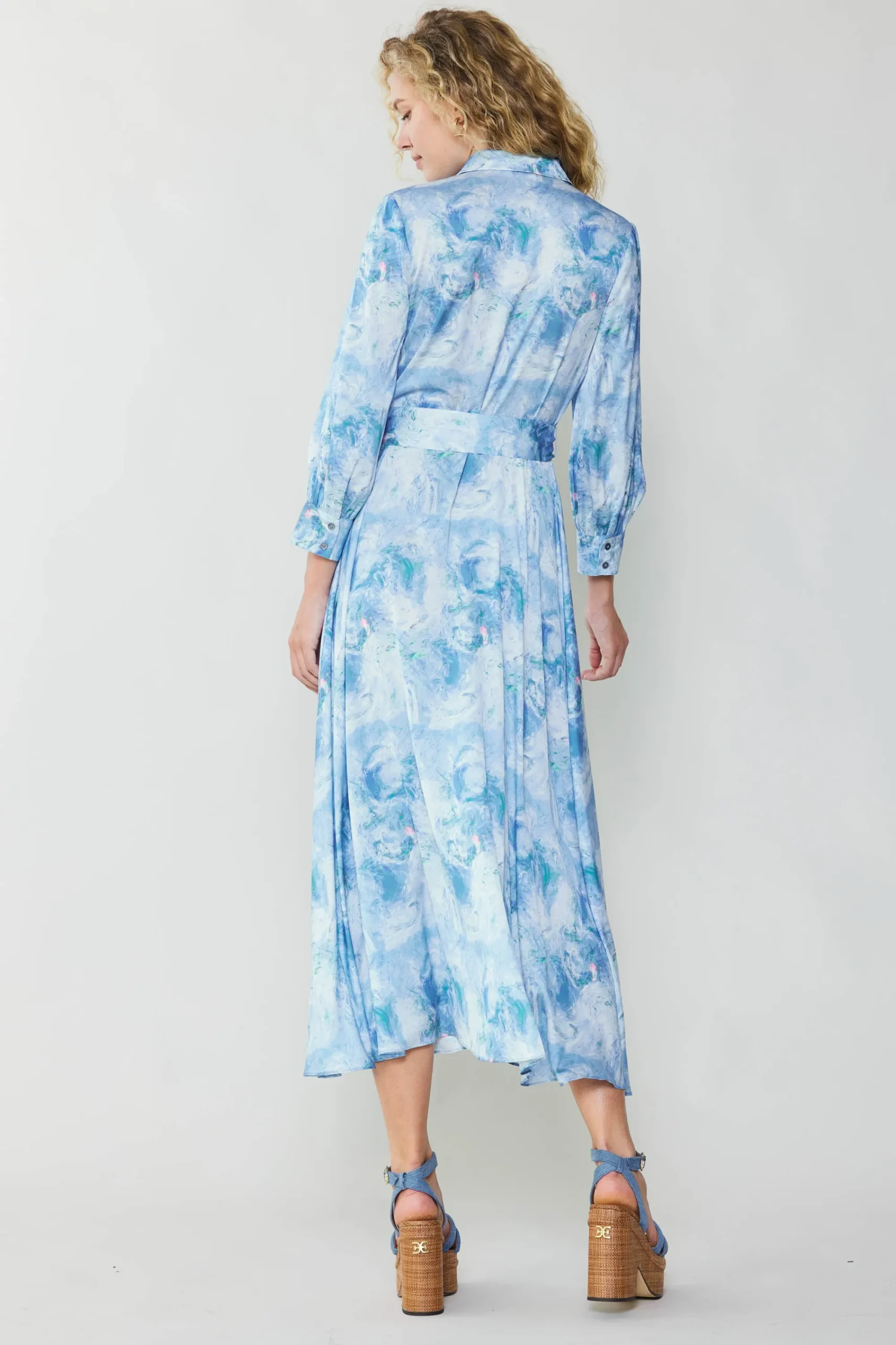 Current Air Maxi Dresses | Midi Dresses-Marbled Motif Buttondown Dress BLUEMULTI
