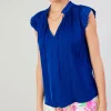 Current Air Short Sleeve Tops-Margot Pleated Blouse COBALT