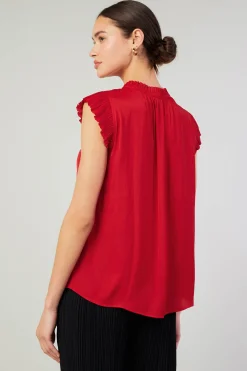 Current Air Short Sleeve Tops-Margot Pleated Blouse RED