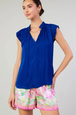 Current Air Short Sleeve Tops-Margot Pleated Blouse COBALT