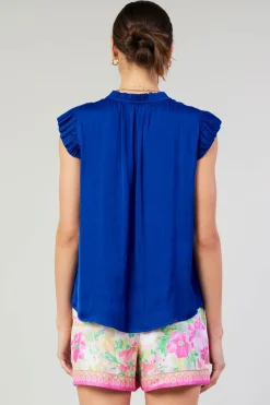 Current Air Short Sleeve Tops-Margot Pleated Blouse COBALT