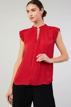 Current Air Short Sleeve Tops-Margot Pleated Blouse RED