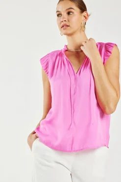 Current Air Short Sleeve Tops-Margot Pleated Sleeve Blouse PINK