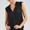 Current Air Sleeveless Tops | Short Sleeve Tops-Margot Pleated Sleeve Blouse BLACK
