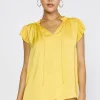 Current Air Sleeveless Tops | Short Sleeve Tops-Margot Pleated Sleeve Blouse SUNNYYELLOW
