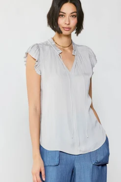 Current Air Short Sleeve Tops-Margot Pleated Sleeve Blouse GREY