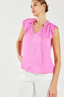 Current Air Short Sleeve Tops-Margot Pleated Sleeve Blouse PINK