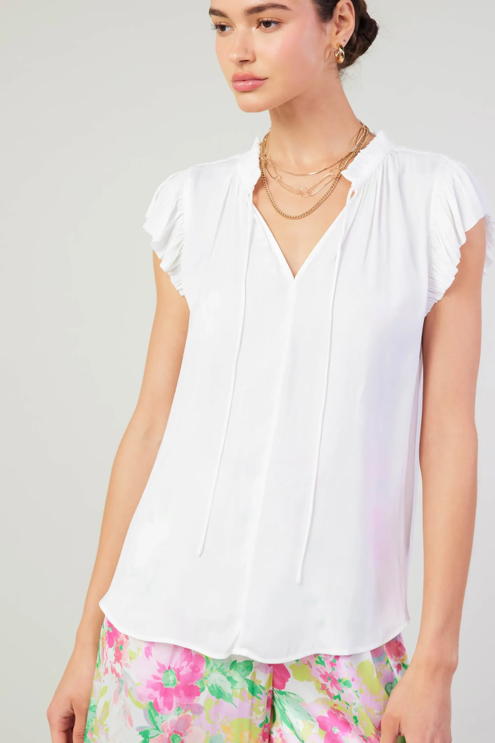 Current Air Short Sleeve Tops-Margot Pleated Sleeve Blouse OFFWHITE