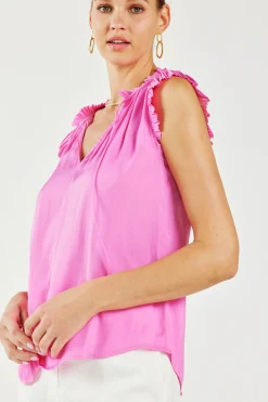 Current Air Short Sleeve Tops-Margot Pleated Sleeve Blouse PINK