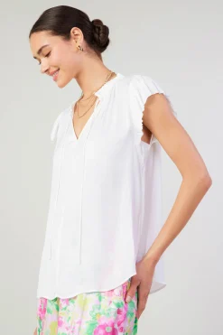 Current Air Short Sleeve Tops-Margot Pleated Sleeve Blouse OFFWHITE