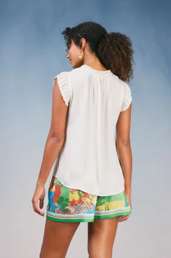 Current Air Short Sleeve Tops | Sleeveless Tops-Margot Pleated Sleeve Blouse ECRU
