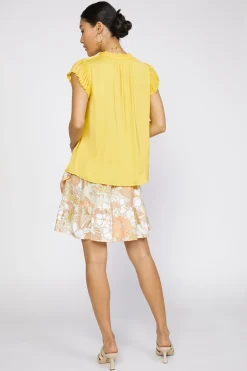 Current Air Sleeveless Tops | Short Sleeve Tops-Margot Pleated Sleeve Blouse SUNNYYELLOW
