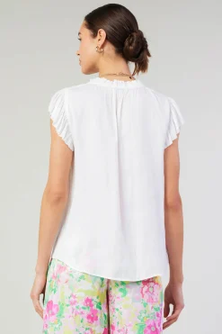 Current Air Short Sleeve Tops-Margot Pleated Sleeve Blouse OFFWHITE