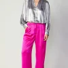 Current Air Long Sleeve Tops-Metallic Bubble Hem Blouse SILVER