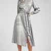 Current Air Maxi Dresses | Midi Dresses-Metallic Buttondown Dress SILVER