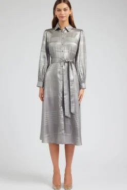Current Air Maxi Dresses | Midi Dresses-Metallic Buttondown Dress SILVER