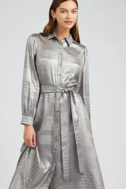 Current Air Maxi Dresses | Midi Dresses-Metallic Buttondown Dress SILVER