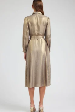 Current Air Maxi Dresses | Midi Dresses-Metallic Buttondown Dress GOLD